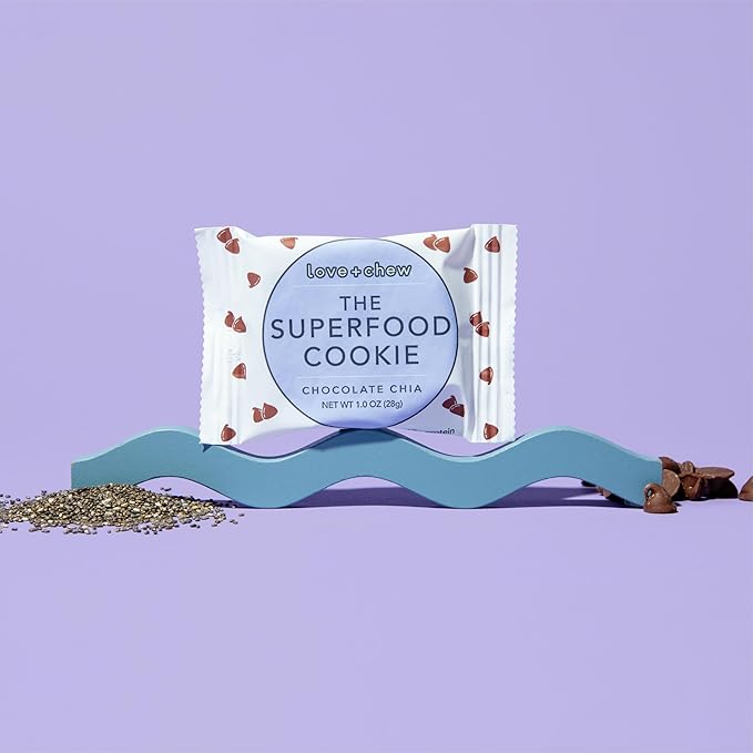 Love + Chew Chocolate Chia Minis Bulk Box - Tasty, Gluten Free Cookies - Vegan, Healthy, Paleo, Non GMO - Individually Wrapped and Soft Baked - Made from High Protein Almonds - 1 Ounce Each, 80 Count