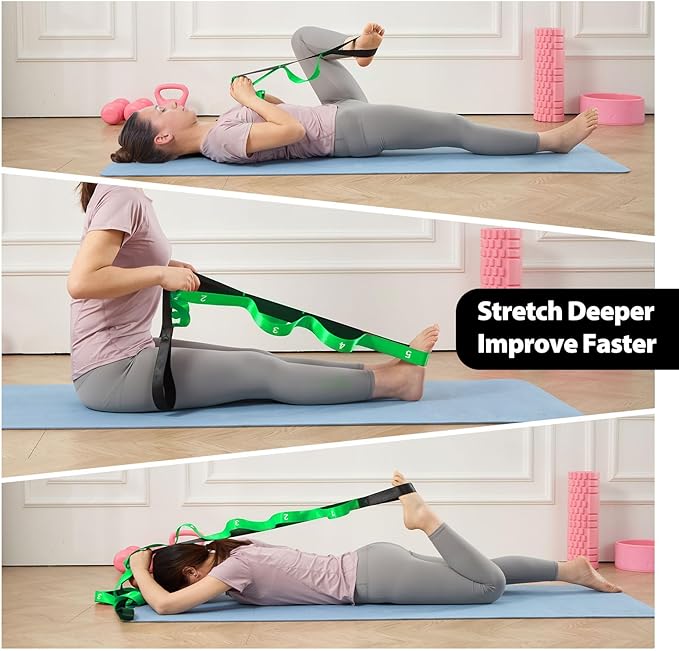Stretching Strap with 10 Loops-Yoga Strap for Physical Therapy,Home Workout,Pilate & Flexibility Training,Non Elastic Exercise Stretch Band for Hamstring,Leg Stretcher Belt,Flexibility Fascia