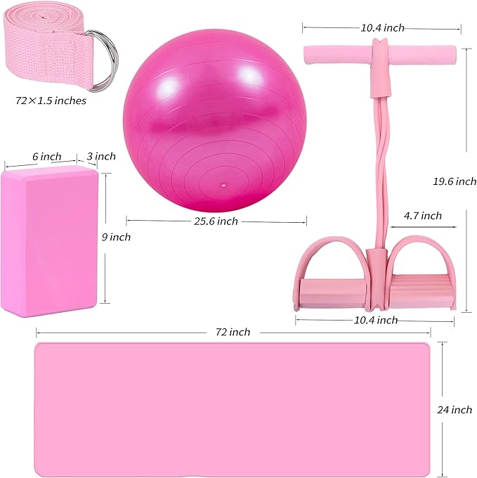 Yoga Mat Set for Beginners,Yoga Mat with Carrying Strap,Yoga Blocks 2 Pack with Yoga Strap,Yoga Ball,Ankle Puller,11-Piece Yoga Kits and Sets for Beginners,Yoga Starter Kit for Women Men