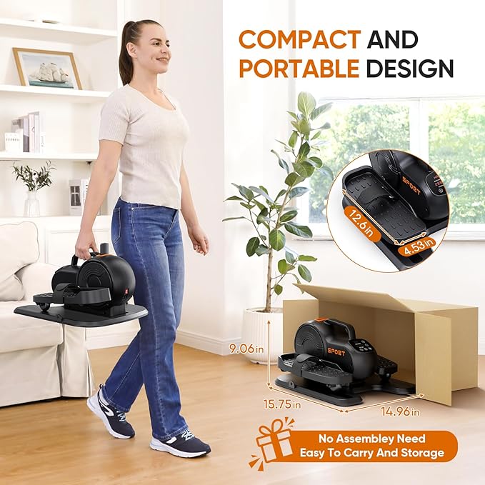 Dripex Under Desk Elliptical Machine, 3-in-1 Electric Ellipse Leg Exerciser As Seen On TV, 10 Adjustable Speed & Resistance, Seated Pedal Exerciser for Seniors with Remote, Fully Assembled