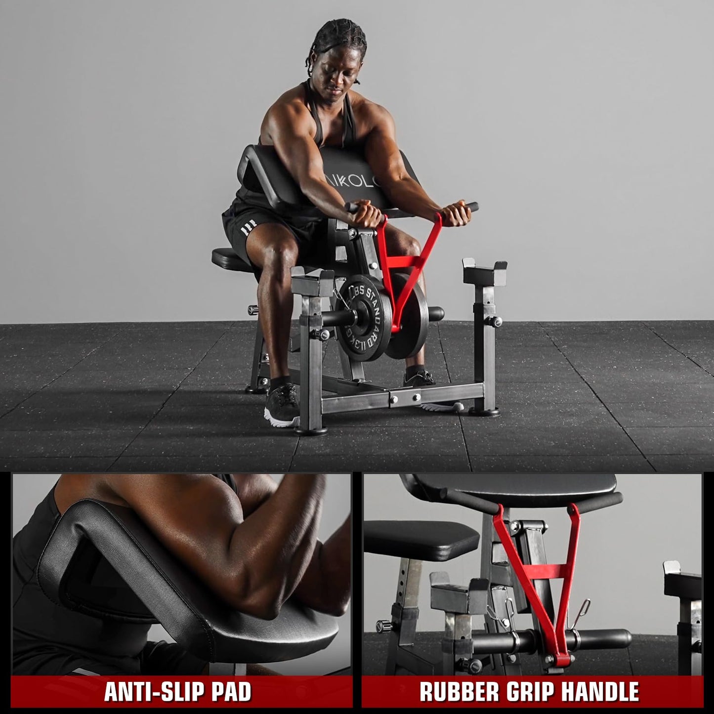 Mikolo Preacher Curl Bench, Plate Loaded Bicep Curl Machine, Bicep Workout Equipment,2 in 1 Arm
