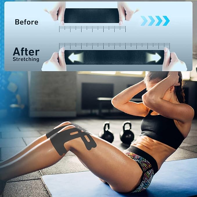 12pcs Precut Kinesiology Tape for Knees, Knee Tape for Knee Pain Relief Pre Cut, Elastic Knee Support & Stability, Breathable, Hypoallergenic Athletic Tape