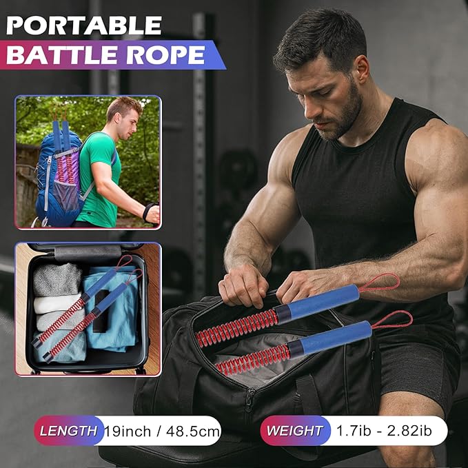 Ropeless Battle Ropes for Home Gym, Adjustable Weight, Weighted Workout Cords for HIIT, Strength, and Low-Impact Cardio Training, Home Gyms to Burn