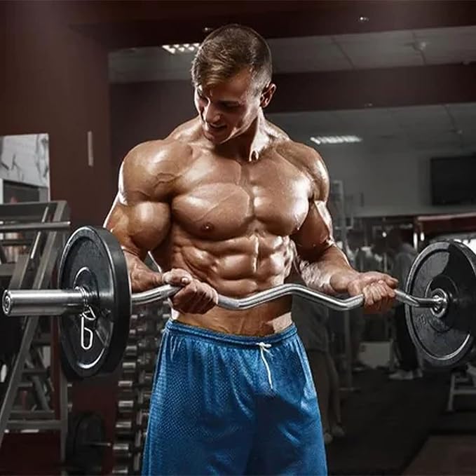 TECHNOAGE Olympic EZ Curl Bar, 47" Curl Bar(350/500LBS Capacity) 20LB, Solid Steel, Chrome Finish Barbell with Copper Sleeve and Bearing for 2-inch Plates, for Weight Lifting,Hip Thrusts,Squat,Biceps-Home Gym Weight Bar