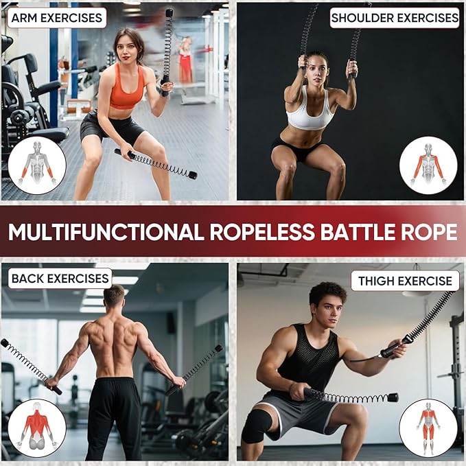 Ropeless Battle Ropes(2PCS) Portable Workout Ropes for Home Gym,Suitable for HIIT Workout,Muscle Training,Low-Impact Cardio Training Quiet Fitness Equipment Home Gym Equipment for Men & Women