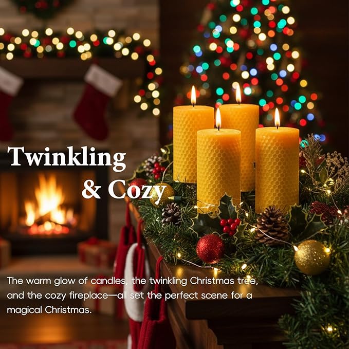 4 Packs 3x6 Inch Beeswax Candles, Large Honeycomb Beeswax Pillar Candles, 45 Hours Burn Time, Natural Pure Bees Wax Candle Handmade Gift for Home Decor, Candle Lovers, Air Purify