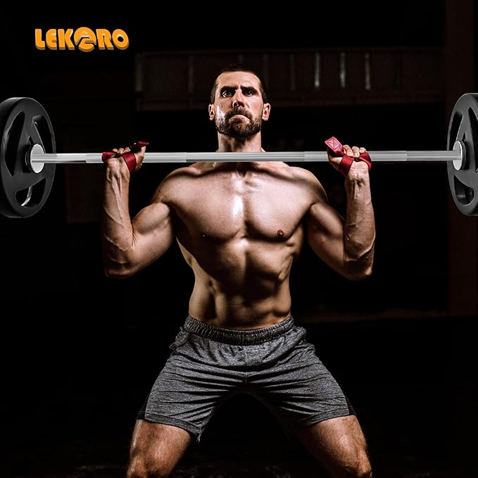 Olympic EZ Curl Barbell Bar, 48-inch Curling Bar, Fits 2-inch Weight Plates, Strength Training Bar for Squats, Hip Thrusts, Bench Press, and Weightlifting, with 2 Spring Collars (350LBS Weight Capacity)