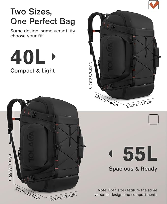 Tolaccea Gym Bag for Men with Shoe Compartment Wet Pocket, 40L Convertible Duffle Bag Gym Backpack Waterproof Sports Travel Bags with Extra 16'' Laptop Bag, 3-in-1 Workout Duffel Carry On for Airplane