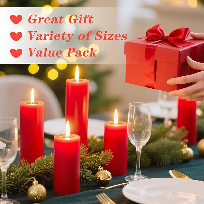36 Pcs Red Pillar Candles Bulk Set,Hurricane Candlesï¼? Different Lengths (12 Each),Dripless Unscented Smokeless,Gives You a Better Atmosphere When Organizing Wedding or Event Party.