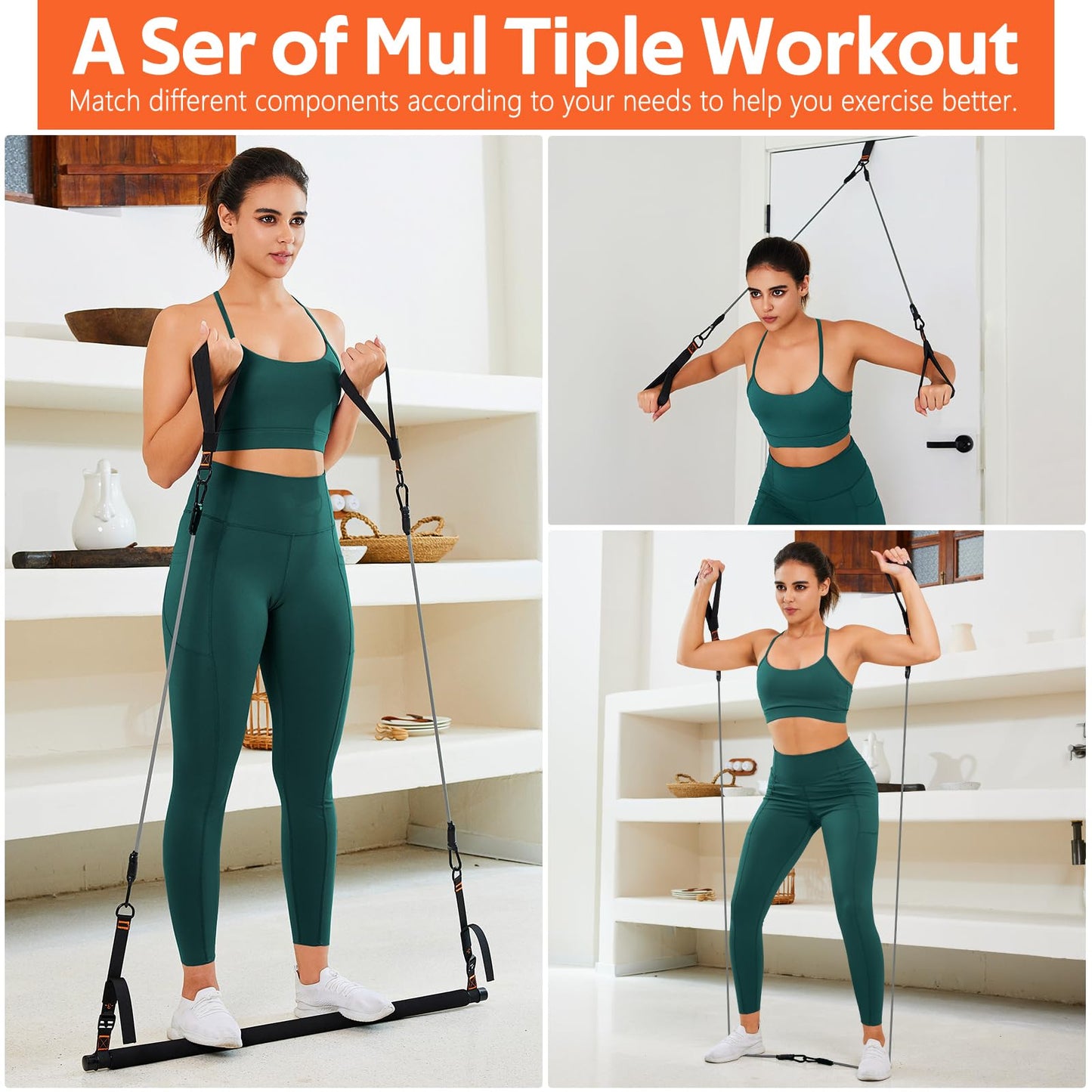 WALITO Pilates Bar Kit with Resistance Bands 3-Section Yoga Exercise Bar