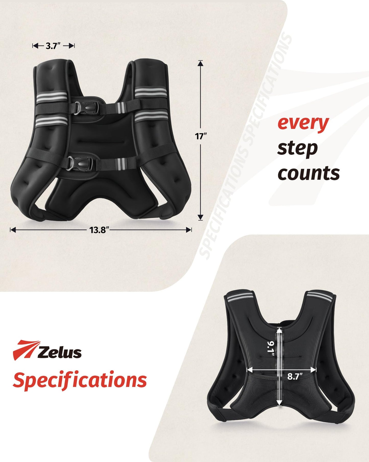ZELUS Weighted Vest, 6lb/8lb/12lb/16lb/20lb/25lb/30lb Weight Vest with Reflective Stripe for