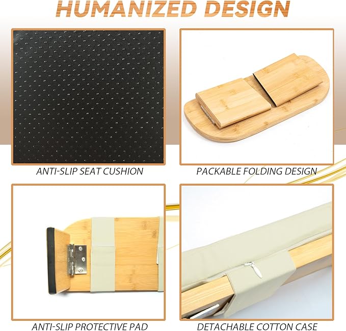 Meditation Bench, Bamboo Meditation Stool, Folding Kneeling Meditation Bench, Seiza Prayer Bench, Prayer Bench with Meditation Cushion, Kneeling Stool (Beige)