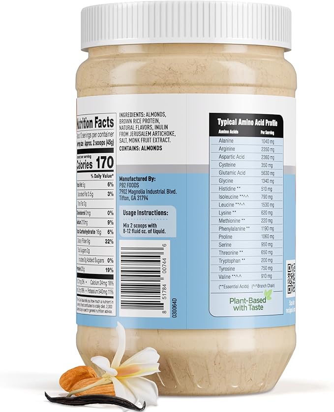 PB2 Performance Almond Plant Based Vegan Protein Powder | 20g Complete Protein, No Added Sugar