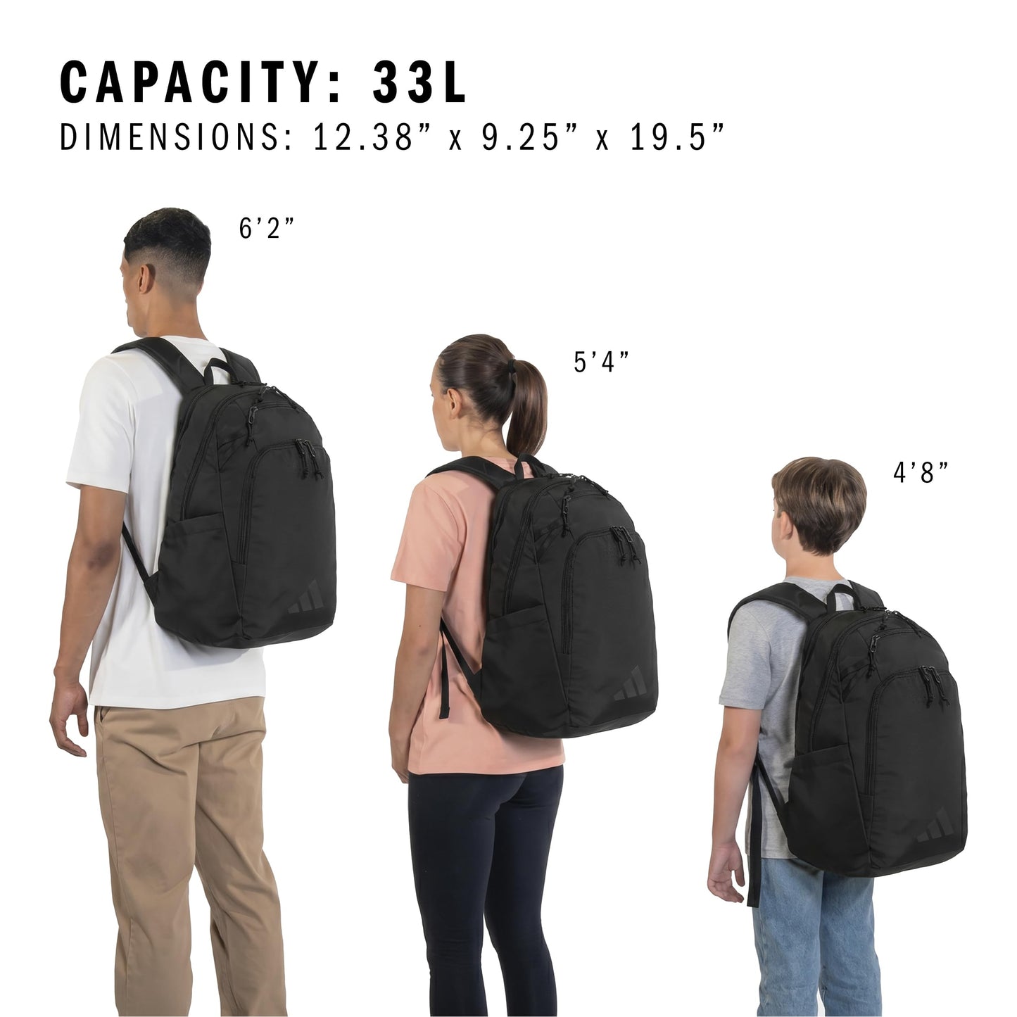 adidas Defender 5 Backpack for Sports, Gym, School and Travel, 33L, Black/Black, OSFA