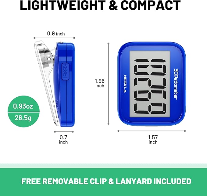 3D Pedometer for Walking, Simple Step Counter with Large Digital Display, Step Tracker with Removable Clip Lanyard, Accurately Track Steps for Men Women Kids Adults Seniors