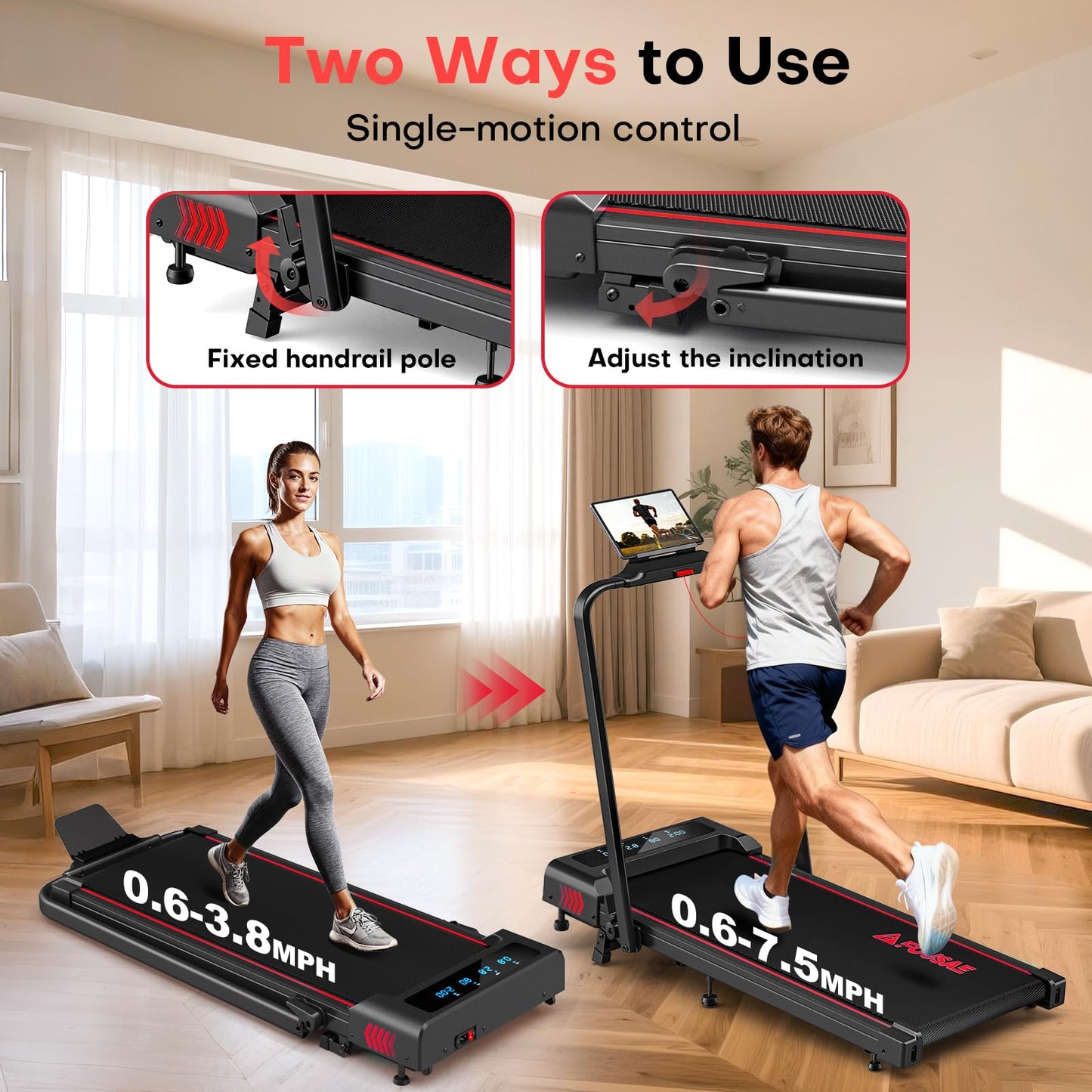 FOUSAE Treadmills for Home, App Compatible, 5 in 1 7.5MPH Foldable Treadmill with 10% Incline