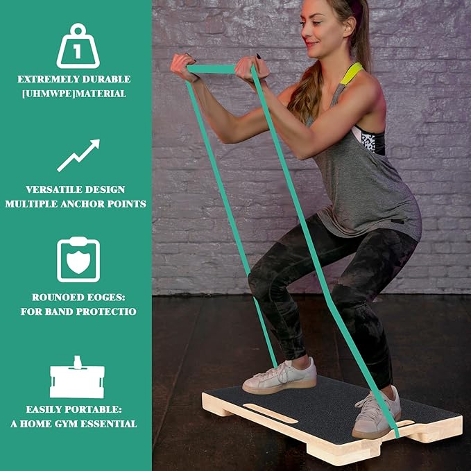 Hiboom Resistance Band Footplate Wood Exercise Platform with Non-slip Surface Workout Footplate Exercise Platform for Band Training Stretching Flexibility and Balance and Full-body Home Gym