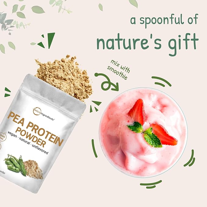 Micro Ingredients North American Grown, Pea Protein Powder, 5 Pounds | Plant Based, Unflavored | Complete Vegan Protein Source ??27g Serving | Rich in BCAAs & EAAs | Non-GMO, Keto Friendly