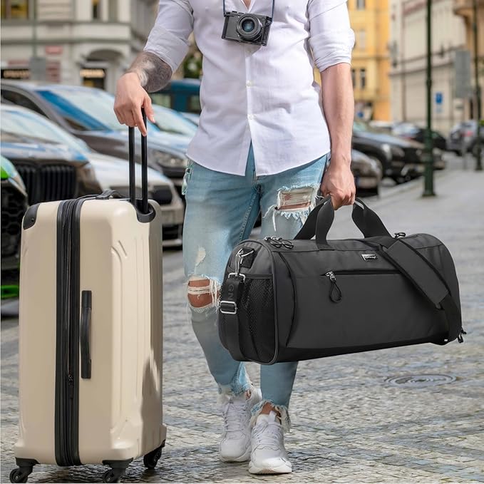 TOPDesign Gym Bag for Women & Men, Unisex Duffel Bag with Shoe Compartment & Wet Pocket for Travel Sports Gym (M Grey)