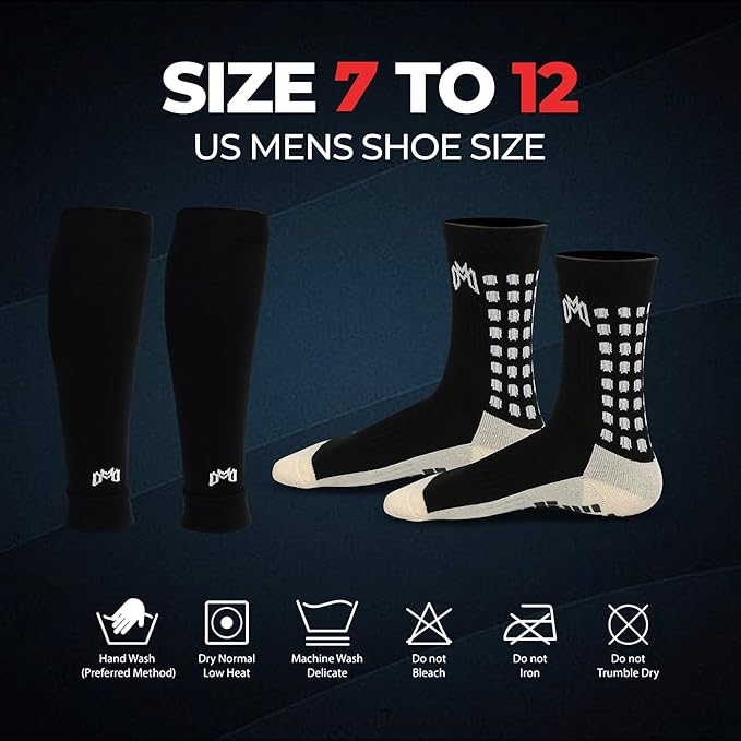 Soccer Grip Socks, Shin Guards, Pre Cut Sock Sleeves, and Guard Straps Bundle Pack - Essential Equipment for Soccer Players - for Mens, Women, Youth, Size 7 to 12 US Men Shoe Size