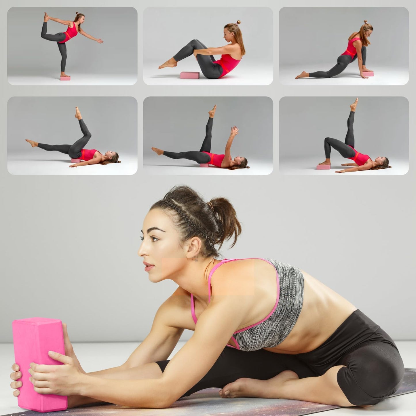 Yoga Blocks 2 Pack, 9x6x3in Pilates Block, Non-Slip Foam Brick for Exercise