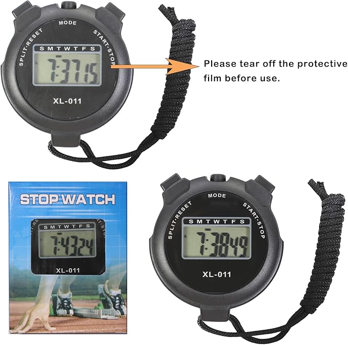 6-Pack Multi-Function Electronic Digital Sport Stopwatch Timer, Large Display with Date Time and Alarm Function, Sports Coaches Fitness Coaches and Referees Black