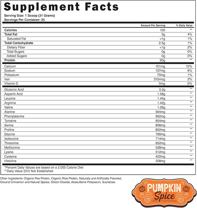 Steel Supplements Veg-PRO | Vegan Protein Powder, Pumpkin Spice | 25 Servings (1.7lbs) | Vegan Protein Powder with BCAA Amino Acid | Non Dairy | Low Carb Formula