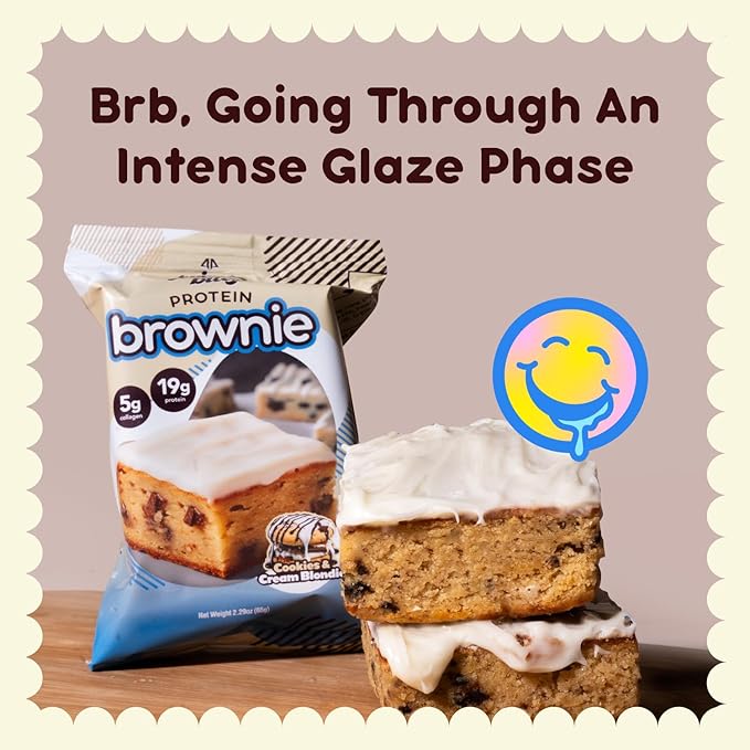Prime Bites Protein Brownie from Alpha Prime Supplements | High Protein, Collagen Fortified Low Sugar Treat | Delicious Snack | 12 Bars per Box (Cookies & Cream Blondie)
