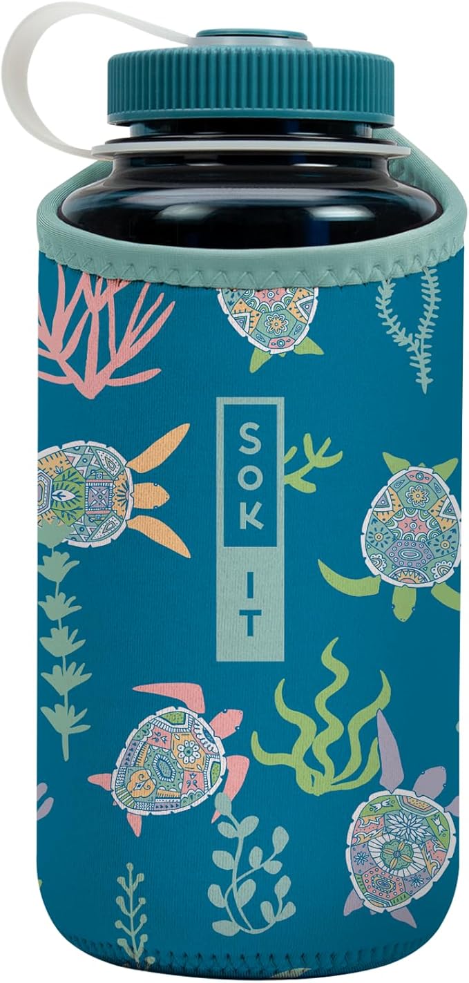 Sok It BotlSok Water Bottle Sleeve Insulated Neoprene Cover (Turtle-y Awesome, Fits 32oz Nalgene)