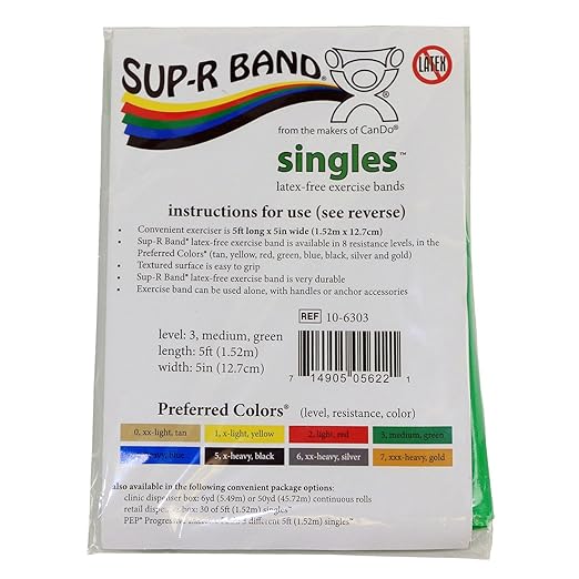 Cando 10-6303 Sup-R Latex Free Exercise Band, 5' Singles, Medium, Green (Pack of 2)