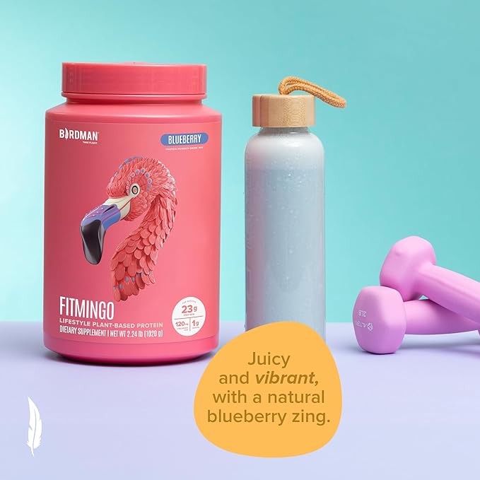 Fitmingo Vegan Protein Powder with Inositol, Collagen Boosters, Hyaluronic Acid and Vitamins | Low Carb, Dairy Free, Lactose Free, Low Calorie, 23g Plant Based Blueberry Protein Powder
