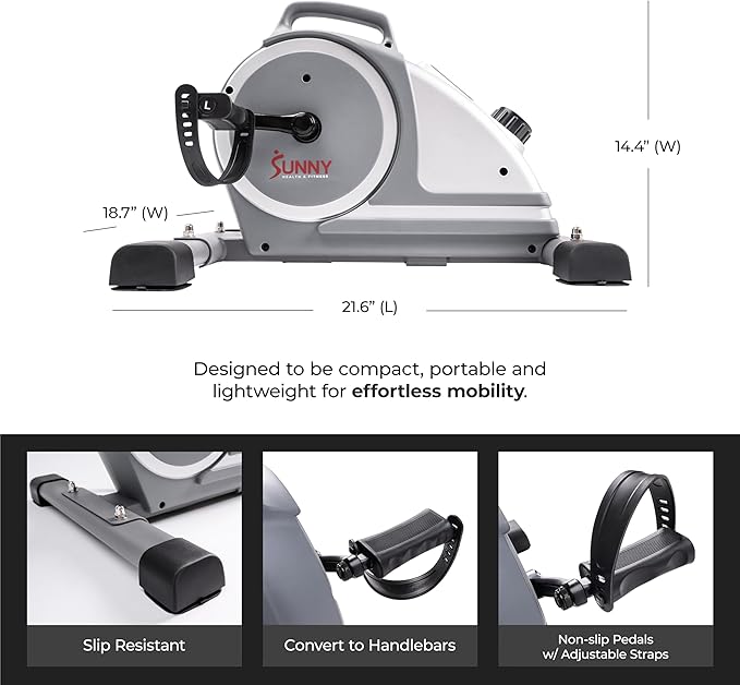 Sunny Health & Fitness Dual Function Under-Desk Bike Trainer, Mini Exercise Machine for Senior Training, Arm/Leg Cardio Cycle Workout, Optional Magnetic, Motorized w/Free SunnyFit App Connection