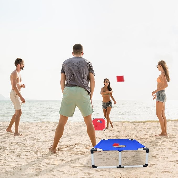 Portable PVC Framed Cornhole Game Set with 2 Collapsible Cornhole Boards, 8 Bean Bags and Carrying Case, Waterproof Mini Cornhole Set, Outdoor Indoor Yard Toss Games Rainbow Design (3 x 2-feet)