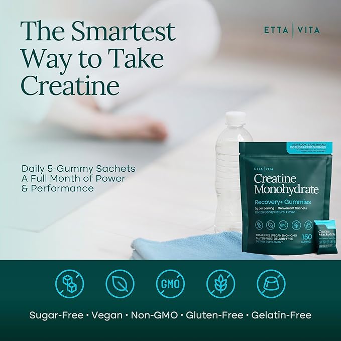 Sugar-Free Creatine Monohydrate Gummies (5g Per Packet) - Potent Creatine Gummies for Men & Women, Supplement for Muscle Support, Cellular Energy, Cognitive Function - Non-GMO, Gluten-Free, Vegan