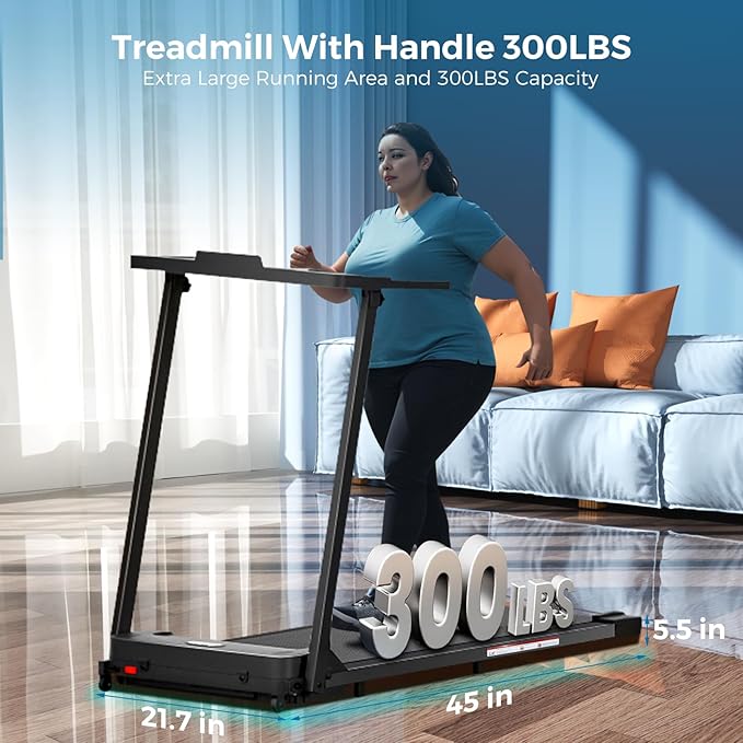 Treadmill with Handles, 2025 Upgraded Small Treadmills Home, Portable Electric Treadmills for Home 300 lbs Capacity,Walking Pad Treadmill,Lightweight Folding Foldable Walking Pad with LED Display