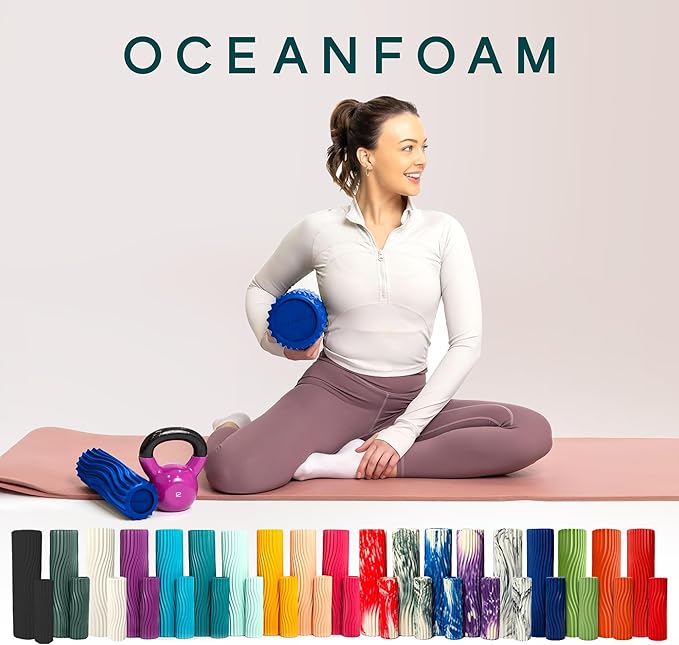 Oceanfoam Tidal Roller - Royal Blue - Muscle Massage Foam Roller for Back Pain & Stretching - Firm and Ergonomic Wide Wave Textured - Yoga, Athletics, & Wellness - Full Size, 20" x 5"