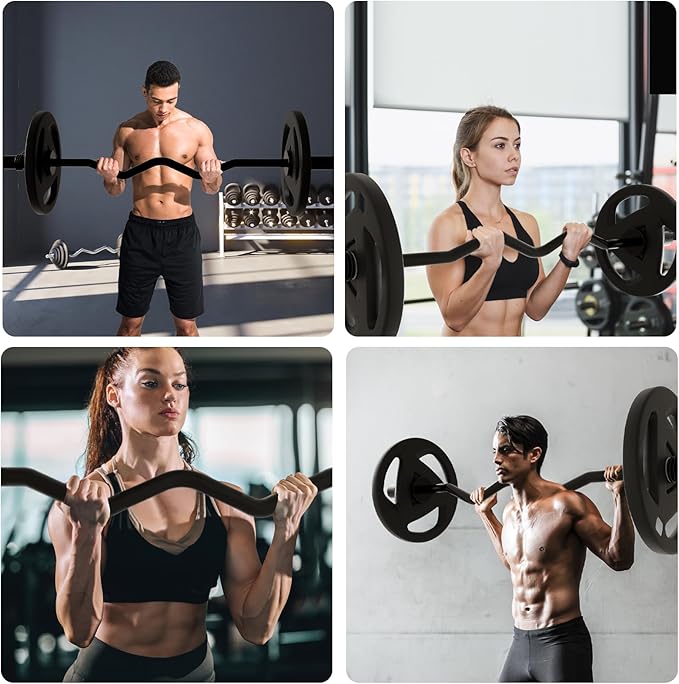 Olympic EZ Curl Barbell Bar, 48-inch Curling Bar, Fits 2-inch Weight Plates, Strength Training Bar for Squats, Hip Thrusts, Bench Press, and Weightlifting, with 2 Spring Collars (350LBS Weight Capacity)