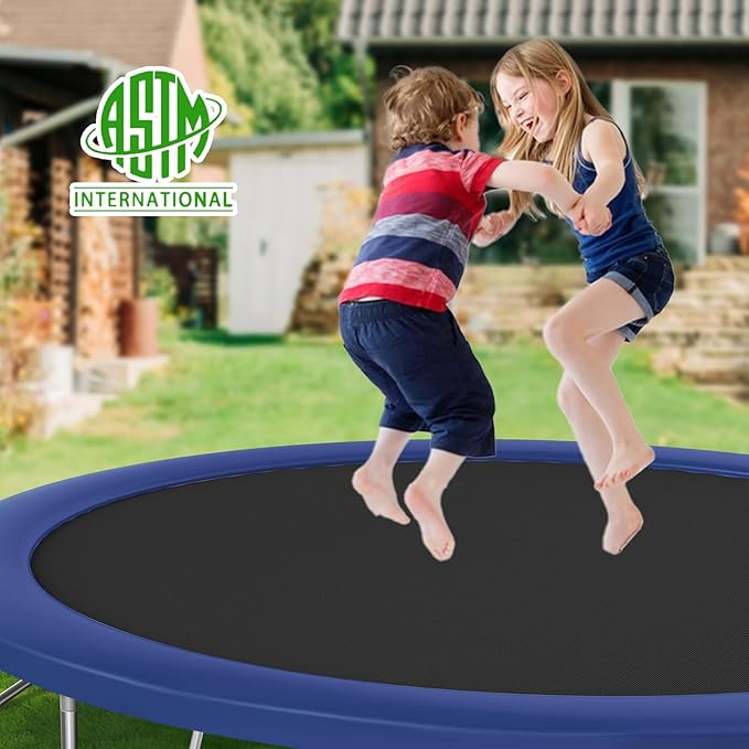 12FT 14FT Trampoline with Slide and Swings, ASTM Approved Outdoor Trampoline with Basketball Hoop and Ladder, Capacity for 5-7 Kids and Adults