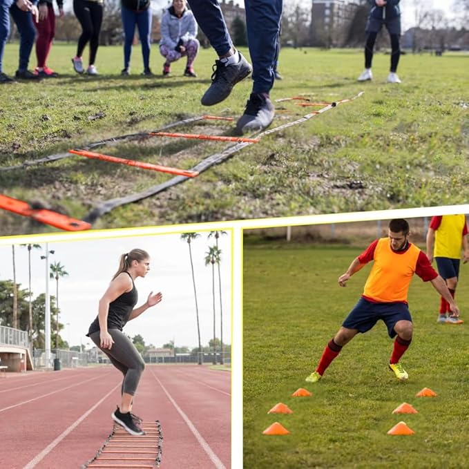 20ft Sports Agility Ladder for Men Women and Kids, Speed Youth Soccer Agility Training Equipment for Football, Exercise, Tennis, Legs Workout with Speed Parachute, Cones and Carry Bag