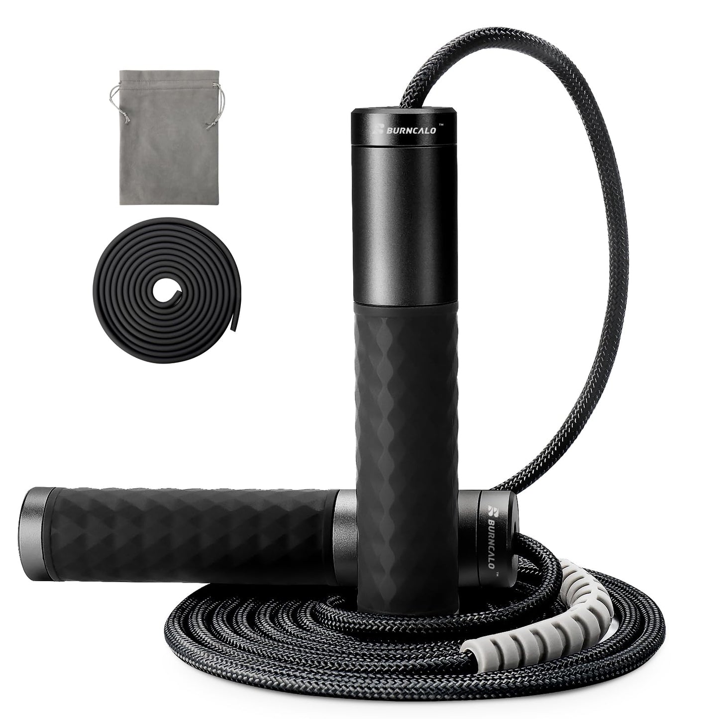 BURNCALO Weighted Jump Rope for Fitness, Skipping Rope for Men Women, Metal Heavy Handles, Ball