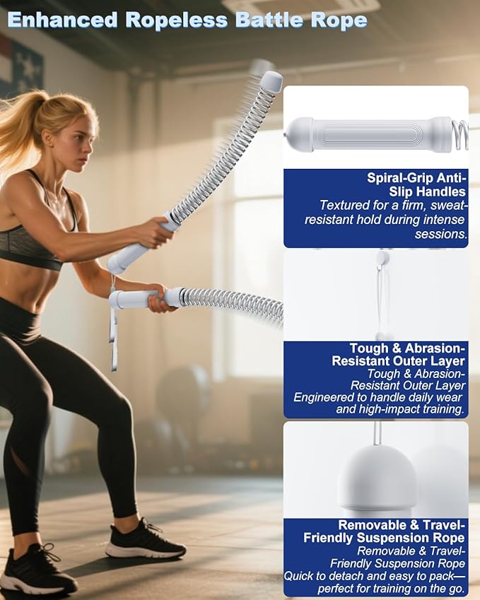 2PCS Weighted Ropeless Battle Ropes for Home Gym, Heavy Duty Arm Exerciser for Strength Training, Portable Battle Rope for Advanced Workouts and Core Muscle Building