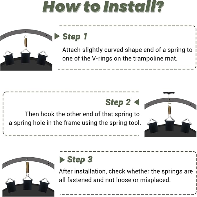Trampoline Springs Replacement 3.5" to 8.5" Galvanized Steel Heavy Duty High Tensile Universal Trampoline Accessories with T-Hook Tool, 12 to 48 Pack