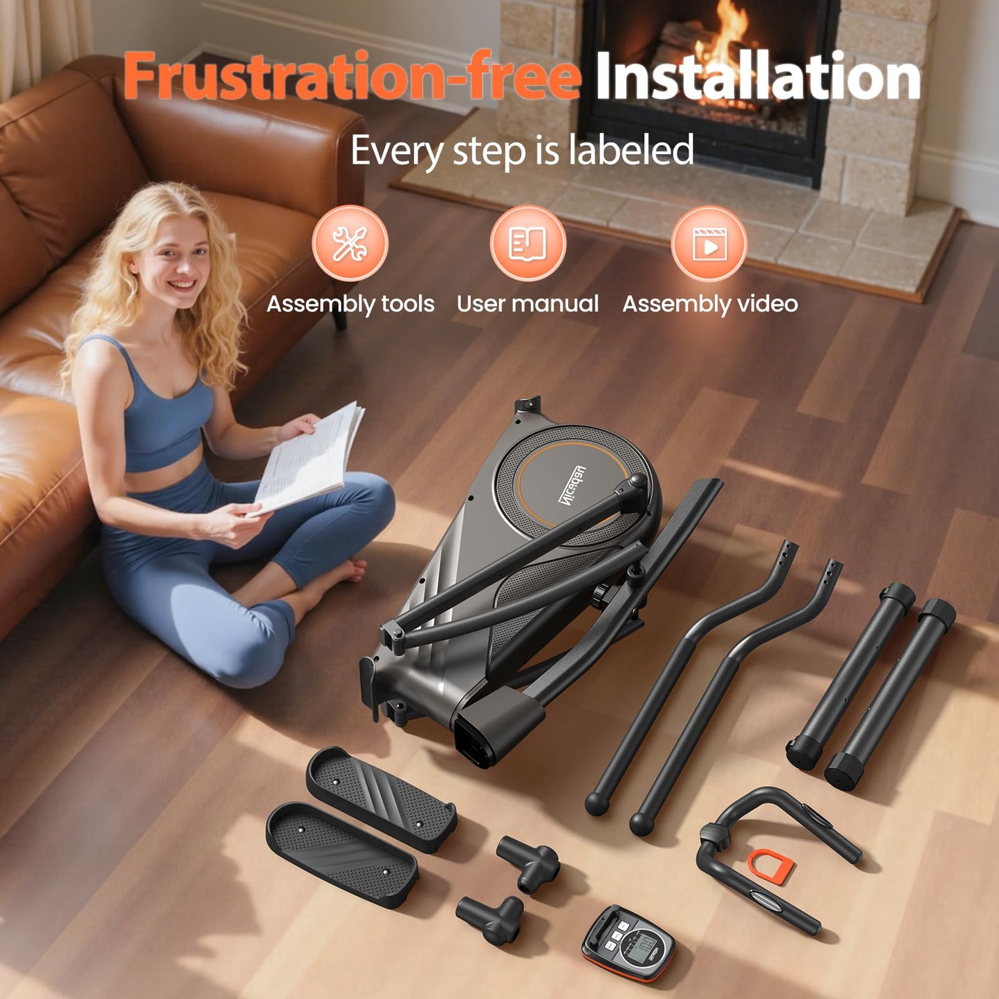 Niceday Elliptical Exercise Machine, Elliptcal Machine for Home, 15.5IN Stride Elliptical Machine