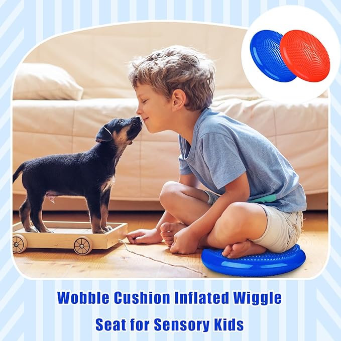 2 Pcs Wiggle Seat Inflated Wobble Cushion Flexible Balance Disc with Air Pump for Core Stability Strengthening Improving Posture Physical Exercise