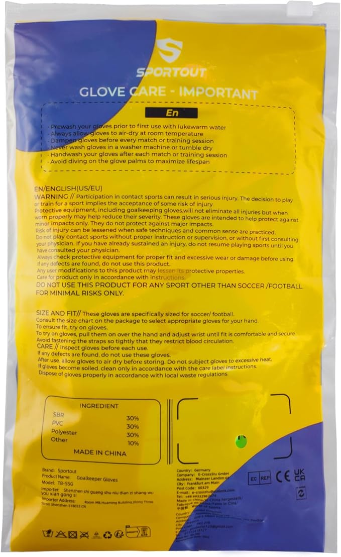 Sportout Kids Goalkeeper Gloves, Soccer Gloves with Double Wrist Protection and Non-Slip Wear Resistant Latex Material to Give Protection to Prevent Injuries