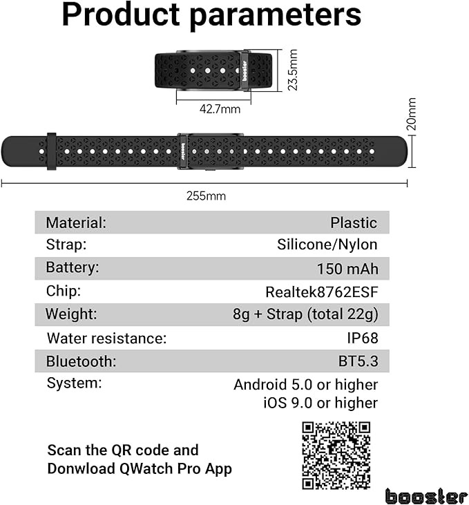 Booster Smart Bracelet, Wearable Activity & Fitness Tracker Band, 24H Sleep Tracker, All-Day Continuous Heart Rate Blood Pressure Stress HRV Monitor, 120+ Sport Modes Smart Wristband, Textile Black