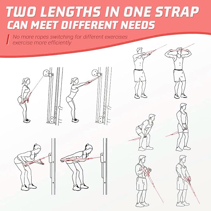 Tricep Rope Cable Attachment (Two Lengths Built in One) Greater Range of Motion,Tricep Pull Down Rope Extension Straps Cable Crossover Accessories