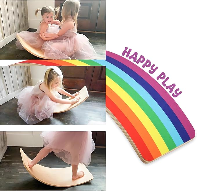 Wobble Balance Board for Toddlers, 35 Inch Rainbow Rocker Board Open Learning Exercise, Wooden Board for 3-12 Age Birthday