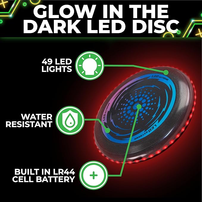 Toysery LED Light Up Fresbee - Glow in The Dark Fresbee for Kids and Adults, Flying Disc Adventure for Day and Night - Easy to Use Ideal for Camping Game