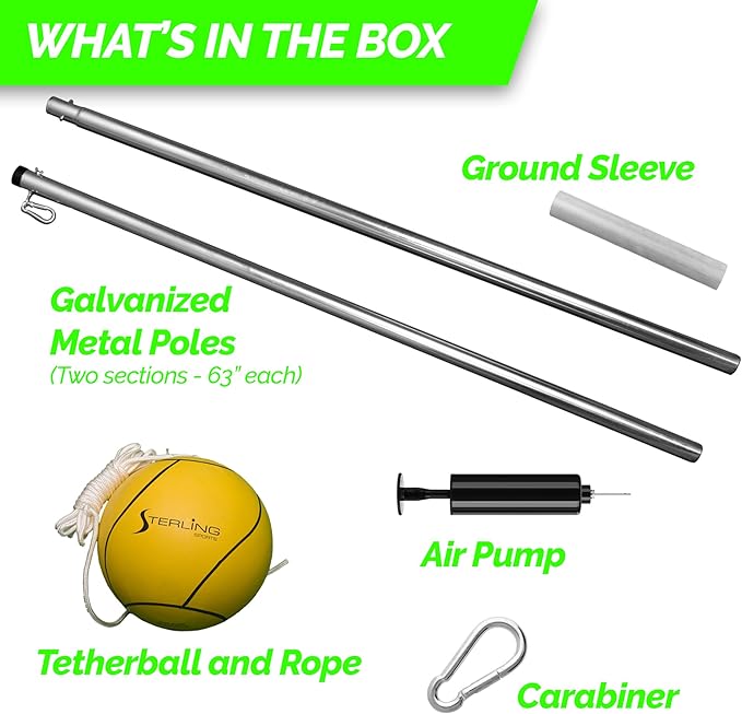 STERLING Sunnywood Sports Heavy Duty Tetherball Set for Outdoor Backyard with Ball, Rope and Pole 10-1/2' Height